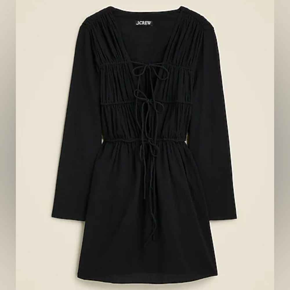 JCREW Tiered tie-front dress in beach cotton BLACK MEDIUM *NWT*